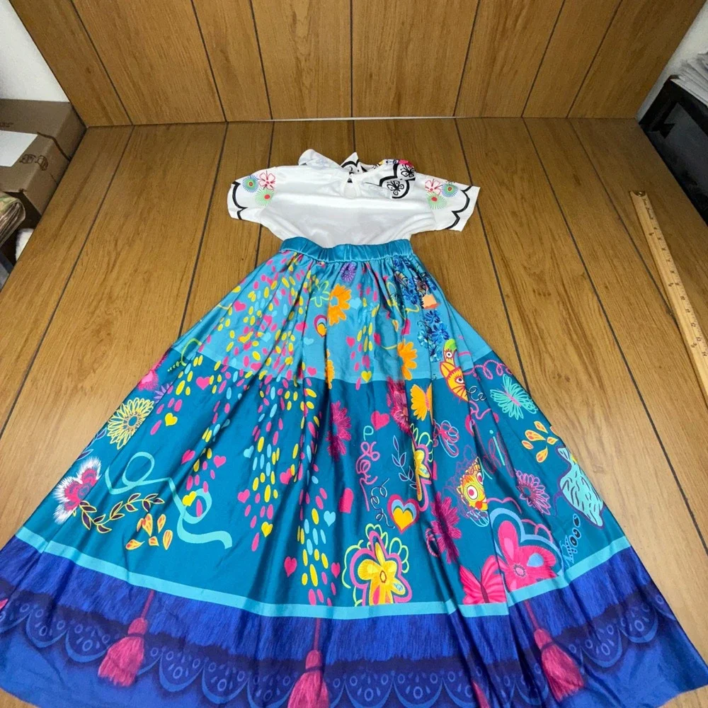 Tween Girls Encanto Mirabel Columbian Senorita Long Dress‎ Costume Size 10 140cm